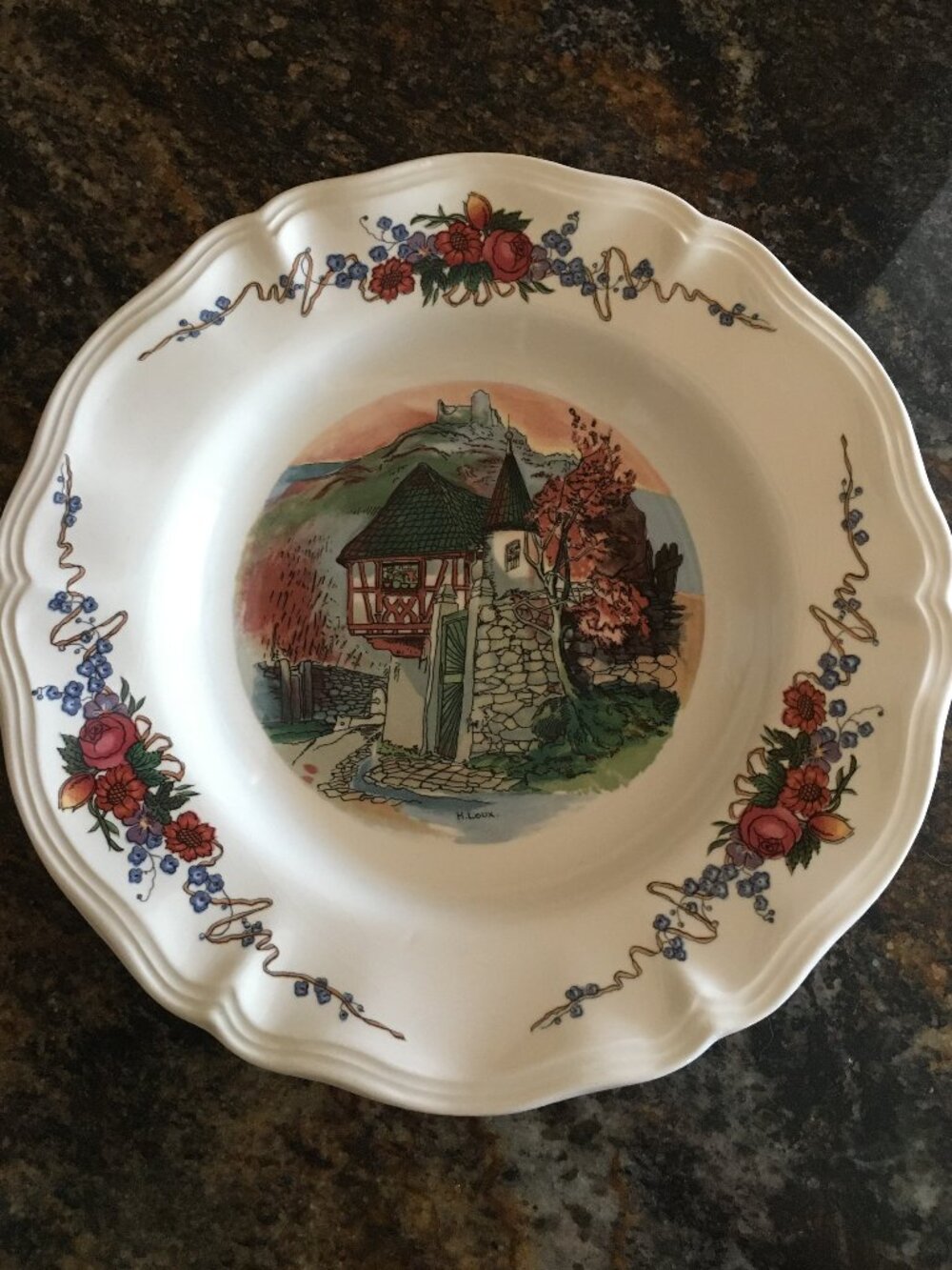 VTG Sarreguemines Obernai Henri Loux French Faience Large Rimmed Soup Bowl #3